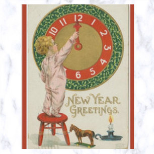 Vintage Child Clock Leksak Horse and Candle (nytt Vykort
