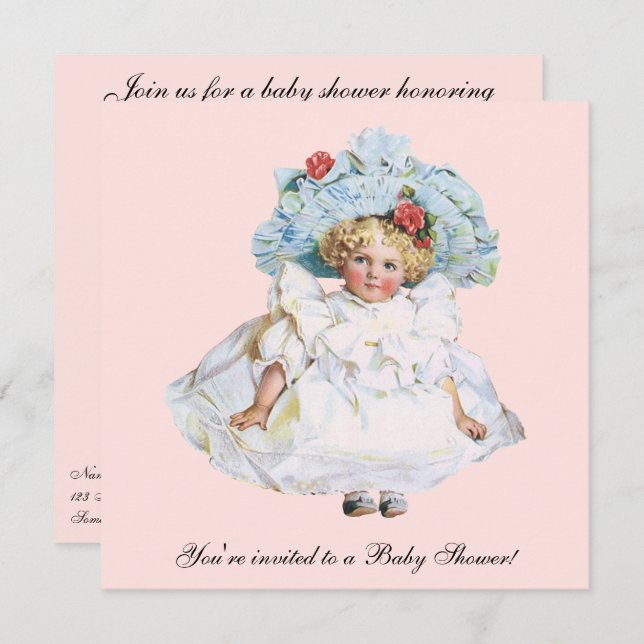 Vintage Child Doll, Girl Baby Shower Party Inbjudningar (Fram/baksida)