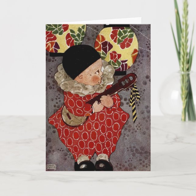 Vintage Child Harlequin, Musician spelar Banjo Kort (Framsida)