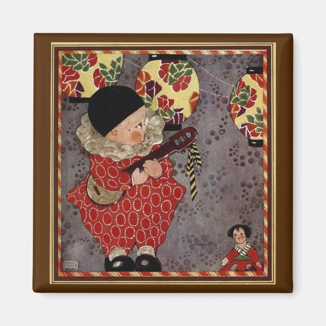 Vintage Child Harlequin, Musician spelar Banjo Magnet (Framsidan)