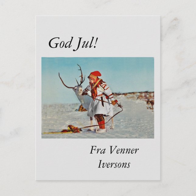 Vintage Child med Reindeer Vykort (Framsida)