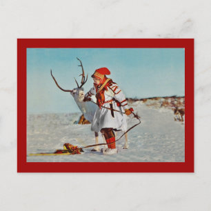 Vintage Child med Reindeer Vykort