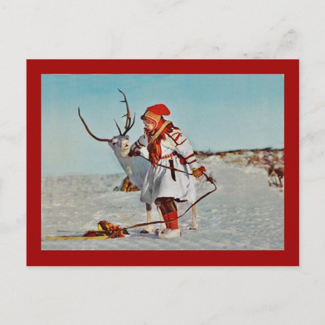 Vintage Child med Reindeer Vykort (Framsida)