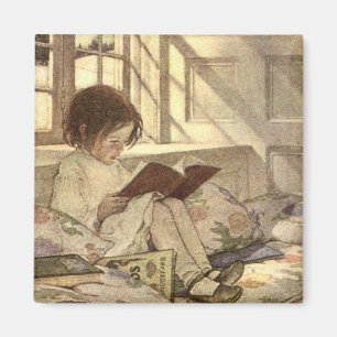 Vintage Child Reading a Bok, Jessie Willcox Smith Magnet
