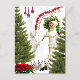Vintage Child & Westie Önskemål för God jul Helg Vykort