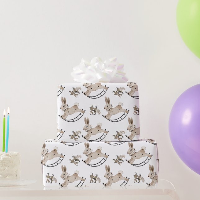 Vintage Childbit Bunny Rocking Horse Presentpapper (Festgåvor)