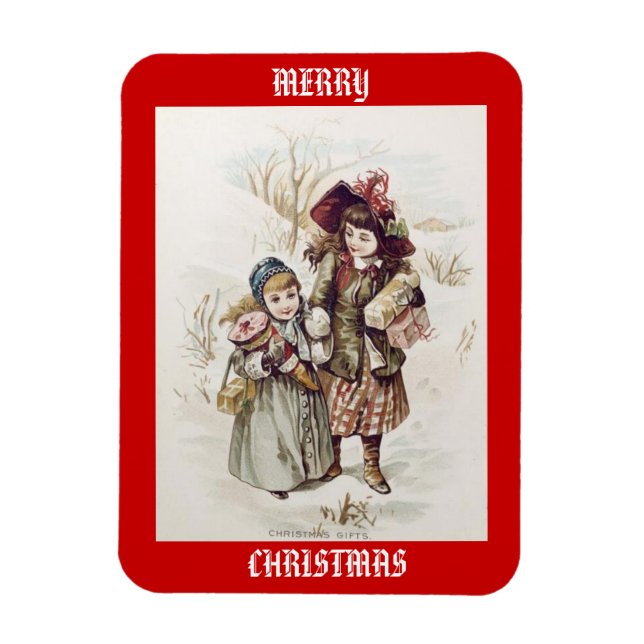Vintage Children God jul Magnet (Vertikal)