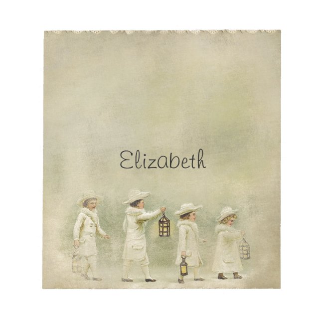 Vintage Children Lanterns Snö Anteckningsblock (Framsida)