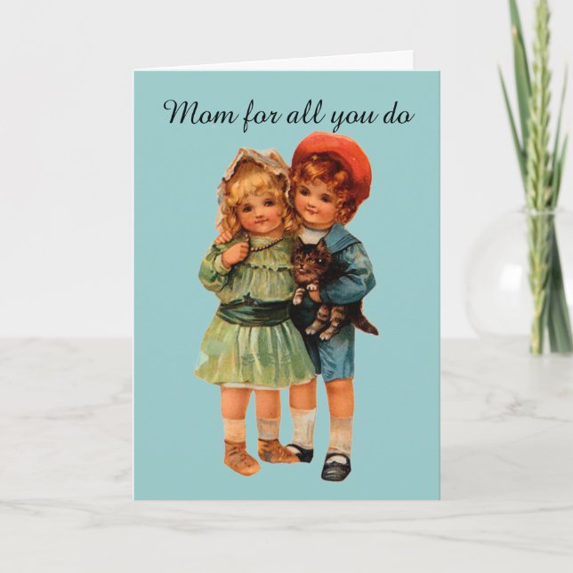 Vintage Children Mors dag Card Kort (Framsida)