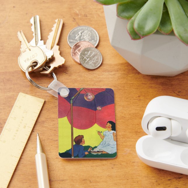 Vintage Children Play Girl and Boy Bubbles Nyckelring (Skrivbord)