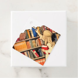 Vintage Children Reading Library Books Gåvor Etiketter