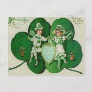 Vintage Children Shamrock Souvenir St Patrick's Vykort