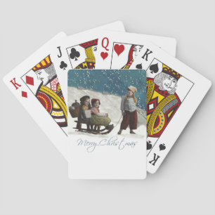 Vintage Children Sledar Julvinter Casinokort