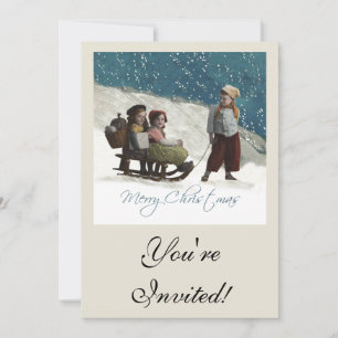 Vintage Children Sledar Julvinter Inbjudningar
