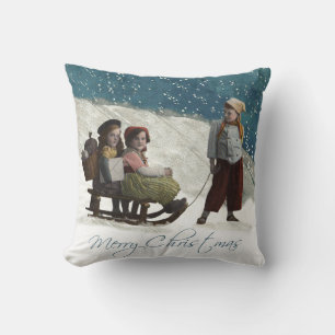 Vintage Children Sledar Julvinter Kudde