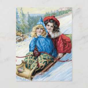 Vintage Children Sleding Vykort