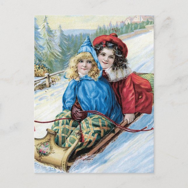 Vintage Children Sleding Vykort (Framsida)