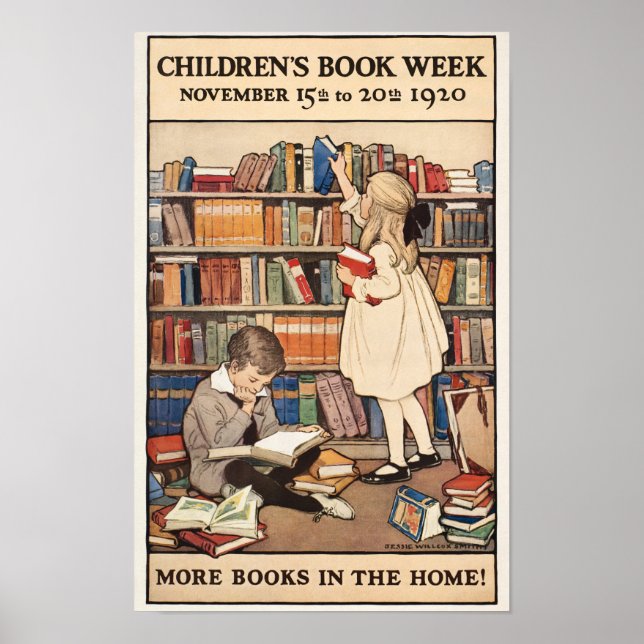 Vintage Children's Book Week Library Illustration Poster (Framsidan)