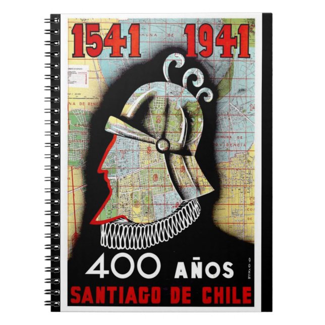 Vintage Chile Santiago Travel Anteckningsbok Med Spiral (Framsidan)