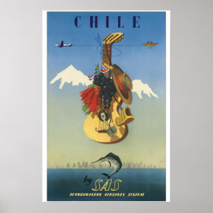 Vintage Chile Scandinavian Airlines System Poster