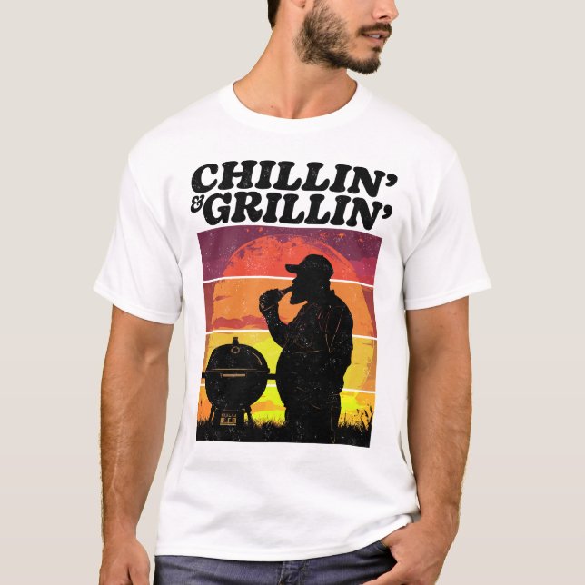 Vintage Chillin’ & Grillin’ Distress T Shirt (Framsida)