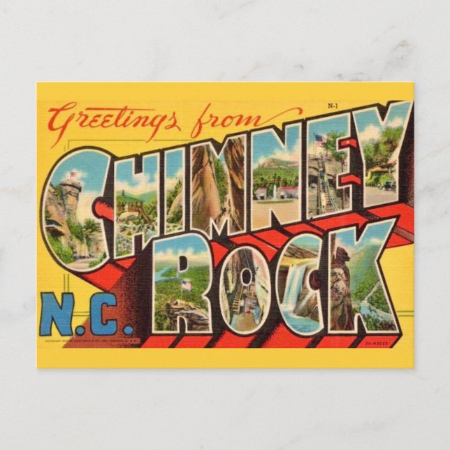 Vintage Chimney Rock NC vykort (Framsida)