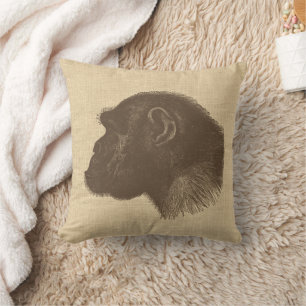 Vintage Chimpanzee Illustration on Burlap Kudde