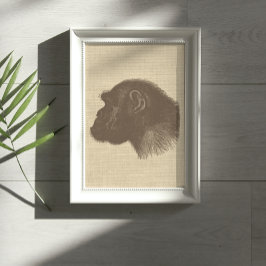 Vintage Chimpanzee Illustration on Burlap Poster
