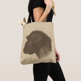 Vintage Chimpanzee Illustration on Burlap Tygkasse