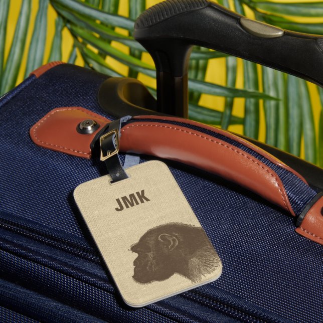 Vintage Chimpanzee Illustration Personalized Bagagebricka (Framsida Insitu 1)