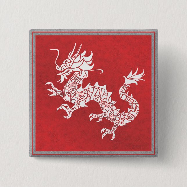 Vintage China Dragon Tribal Emblem Red Knapp (Framsida)