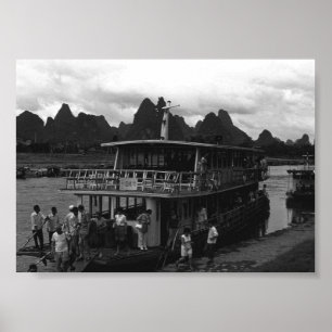 Vintage China Guilin flodbåt Poster