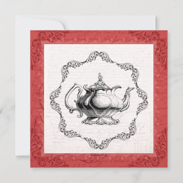 Vintage China Tekanna Möhippa Tea Party Inbjudningar (Framsida)