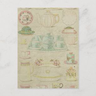 Vintage China Tekopp Tekanna Shabby Kitchen Decor Vykort