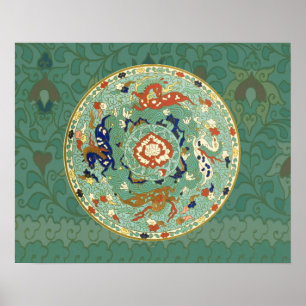 Vintage Chinese Blue Green Art Design Nature Poster