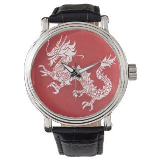 Vintage Chinese Dragon Tribal Emblem Red Armbandsur
