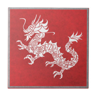 Vintage Chinese Dragon Tribal Emblem Red Kakelplatta
