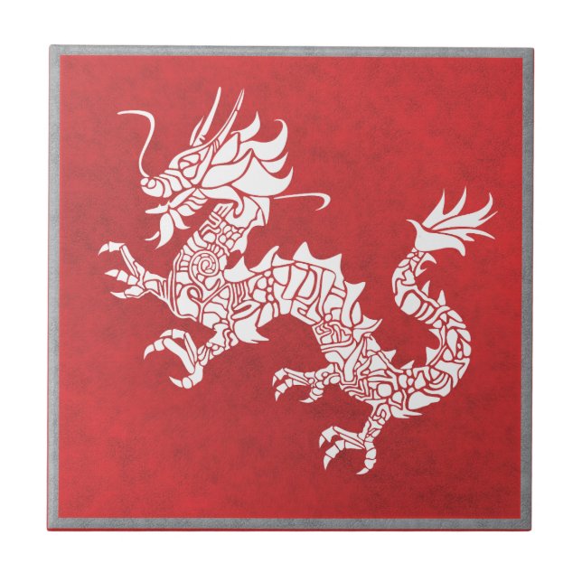 Vintage Chinese Dragon Tribal Emblem Red Kakelplatta (Framsidan)