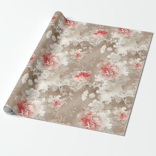 Vintage Chinoiserie Asian Blommigt White Rosa Presentpapper