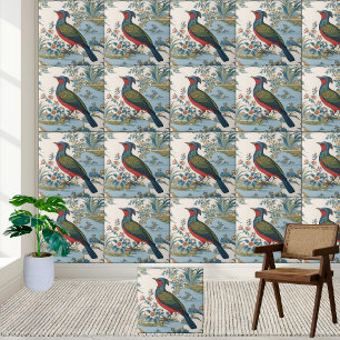 Vintage Chinoiserie Bird and Ligcape Tile Kakelplatta