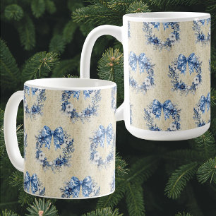 Vintage Chinoiserie Blå Krans Antik Damast Kaffemugg