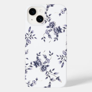 Vintage Chinoiserie Blå & Vit Blommig Mönster
