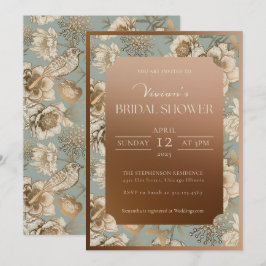 Vintage Chinoiserie Blommigt och fågelMöhippa Inbjudningar