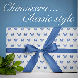 Vintage Chinoiserie Blue White Butterflies Presentpapper