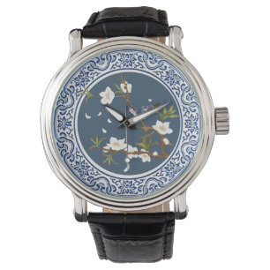 Vintage Chinoiserie Chinese Bird-blomma Art Armbandsur