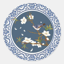 Vintage Chinoiserie Chinese Bird-blomma Art