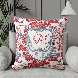 Vintage Chinoiserie Delft Fransk Red Blue monogram Kudde