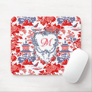 Vintage Chinoiserie Delft Fransk Red Blue monogram Musmatta