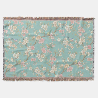 Vintage Chinoiserie Fågel och Blomning Filt