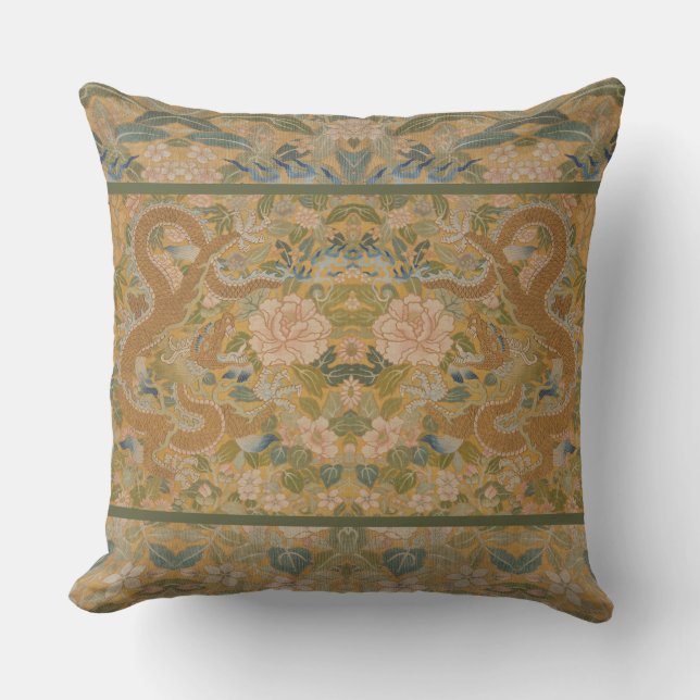 Vintage Chinoiserie Guld Drake Gobeläng Kudde (Framsida)